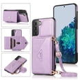 thumbnail image 1 of Wallet Case for Galaxy S21, Detachable Crossbody Lanyard Strap PU Leather+Soft TPU Bumper Magnetic Clasp Back Flip Credit Card Slots Kickstand Cover for Samsung Galaxy S21, Purple, 1 of 10