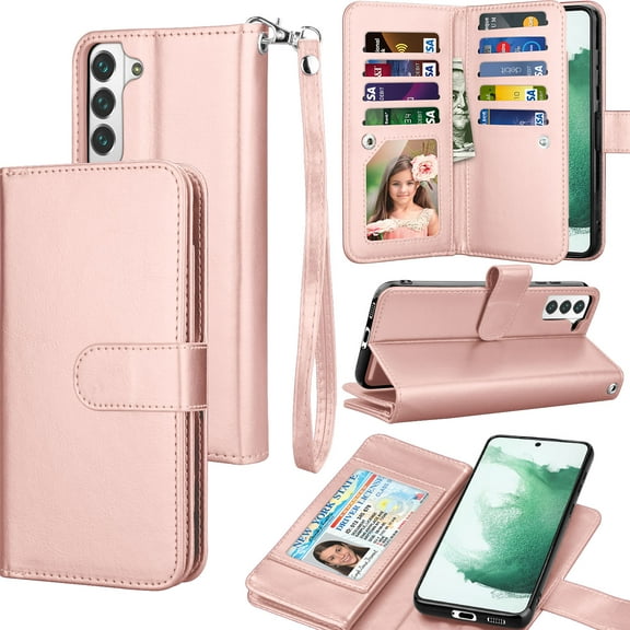 Wallet Case for Galaxy S22 Plus 6.6 inch , for Samsung Galaxy S22 Plus 5G 2022 PU Leather Case, Tekcoo Luxury PU Leather 9 Card Slots Holder Carrying Folio Flip Cover Kickstand & Hand Strap