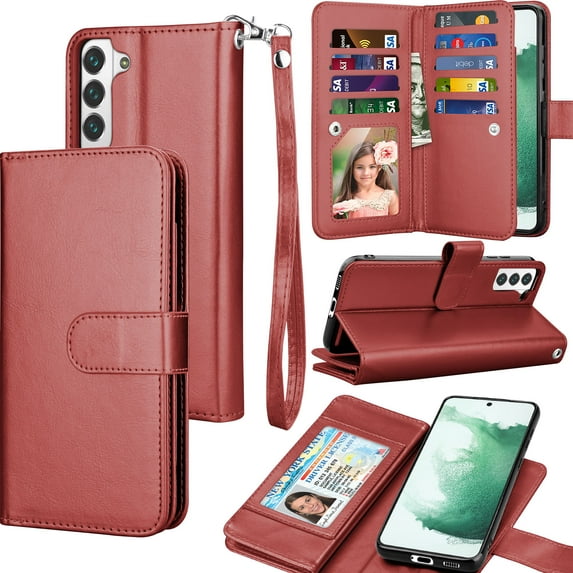 Wallet Case for Galaxy S22 Plus 6.6 inch , for Samsung Galaxy S22 Plus 5G 2022 PU Leather Case, Tekcoo Luxury PU Leather 9 Card Slots Holder Carrying Folio Flip Cover Kickstand & Hand Strap