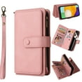 thumbnail image 1 of Wallet Case for Galaxy S23 Ultra, Magnetic Zipper Pouch Premium PU Leather with Kickstand Wallet Flip Shockproof Phone Case Wrist Strap Card Slots Holder Pocket Samsung Galaxy S23 Ultra, Pink, 1 of 9