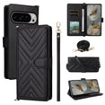 thumbnail image 1 of Wallet Case for Google Pixel 10 /10 Pro with Card Holder/Wrist Strap/Crossbody Strap/Magnetic Snap/Kickstand PU Leather Shockproof Full Body Protective Rugged Cover Google Pixel 10 / 10 Pro, Black, 1 of 9