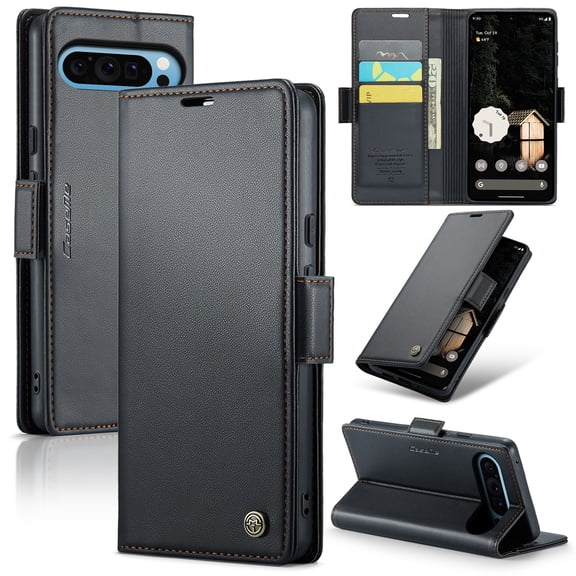 Wallet Case for Google Pixel 10 /10 Pro, RFID Blocking Magnetic Clasp Shockproof Cover, Premium PU Leather Flip Case with Credit Card Holder Kickstand for Google Pixel 10 /10 Pro, Black