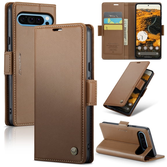 Wallet Case for Google Pixel 10 /10 Pro, RFID Blocking Magnetic Clasp Shockproof Cover, Premium PU Leather Flip Case with Credit Card Holder Kickstand for Google Pixel 10 /10 Pro, Brown