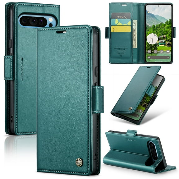 Wallet Case for Google Pixel 10 /10 Pro, RFID Blocking Magnetic Clasp Shockproof Cover, Premium PU Leather Flip Case with Credit Card Holder Kickstand for Google Pixel 10 /10 Pro, Green
