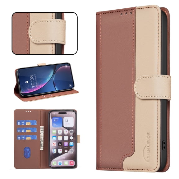 Wallet Case for Google Pixel 10 Pro XL, RFID Blocking Credit Card Holder, Premium Splice PU Leather Magnetic Clasp Folio Kickstand Flip Shockproof Luxury Cover For Google Pixel 10 Pro XL,Brown
