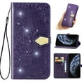 thumbnail image 1 of Wallet Case for Google Pixel 5, Glitter PU Leather Magnetic Closure Handbag Embossed Case Kickstand Card Holder Slots with Wrist Strap TPU Shockproof Flip Cover RFID Blocking, Purple, 1 of 10