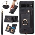 thumbnail image 1 of Wallet Case for Google Pixel 6 Pro, 360 Ring Holder Stand with Card Holder Premium Retro Leather Shockproof RFID Blocking Magnetic Clasp Hand Strap for Women Men for Google Pixel 6 Pro, Black, 1 of 14