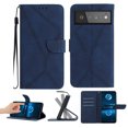 thumbnail image 1 of Wallet Case For Google Pixel 6, RFID Blocking Magnetic Flip Case with Card Slots Holder Kickstand Wrist Strap, PU Leather Folio Shockproof Protective Cover For Google Pixel 6, Darkblue, 1 of 9