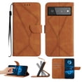 thumbnail image 1 of Wallet Case For Google Pixel 6, RFID Blocking Magnetic Flip Case with Card Slots Holder Kickstand Wrist Strap, PU Leather Folio Shockproof Protective Cover For Google Pixel 6, Brown, 1 of 9