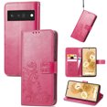 thumbnail image 1 of Wallet Case for Google Pixel 6A with Card Slots Holder Magnetic Clasp Kickstand Flip Folio Cover, Exquisite Flower Pattern PU Leather Soft Silicone Shockproof Protective Cover,Rose, 1 of 12
