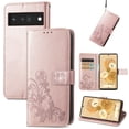 thumbnail image 1 of Wallet Case for Google Pixel 6A with Card Slots Holder Magnetic Clasp Kickstand Flip Folio Cover, Exquisite Flower Pattern PU Leather Soft Silicone Shockproof Protective Cover,Rosegold, 1 of 12