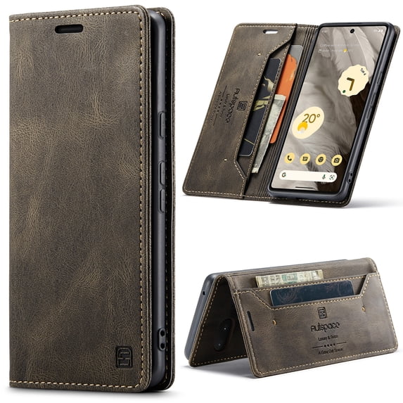 Wallet Case for Google Pixel 7, Full Body Protection Vintage PU Leather Card Slots Magnetic Kickstand Classic Business Rugged Phone Case Cover for Google Pixel 7, Coffee