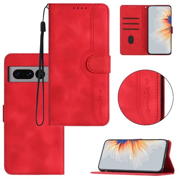 Wallet Case for Google Pixel 7 Pro, with Card Slots [RFID Blocking],Durable Flip Folio Kickstand Magnetic Closure Leather Wallet Wrist Strap Women Men Case for Google Pixel 7 Pro, Red