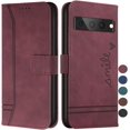 thumbnail image 1 of Wallet Case for Google Pixel 7 Pro, Google Pixel 7 Pro Case with Card Holder Leather Flip Case with Kickstand Magnetic Full Protection Compatible with Google Pixel 7 Pro Smile Red Wine, 1 of 7