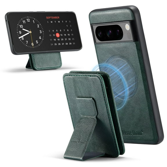 Wallet Case for Google Pixel 7 Pro, Removable Magnetic Back Cover Compatible with MagSafe, Premium PU Leather Slim Shockproof Phone Case with Detachable Card Holder Kickstand,Green