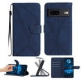 thumbnail image 1 of Wallet Case For Google Pixel 7, RFID Blocking Magnetic Flip Case with Card Slots Holder Kickstand Wrist Strap, PU Leather Folio Shockproof Protective Cover For Google Pixel 7, Darkblue, 1 of 9