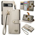 thumbnail image 1 of Wallet Case for Google Pixel 7 Women Men, Durable PU Leather Magnetic Flip Lanyard Strap Wristlet Zipper Card Holder Kickstand Wallet Phone Case Cover Full Body Protection, Gray, 1 of 10