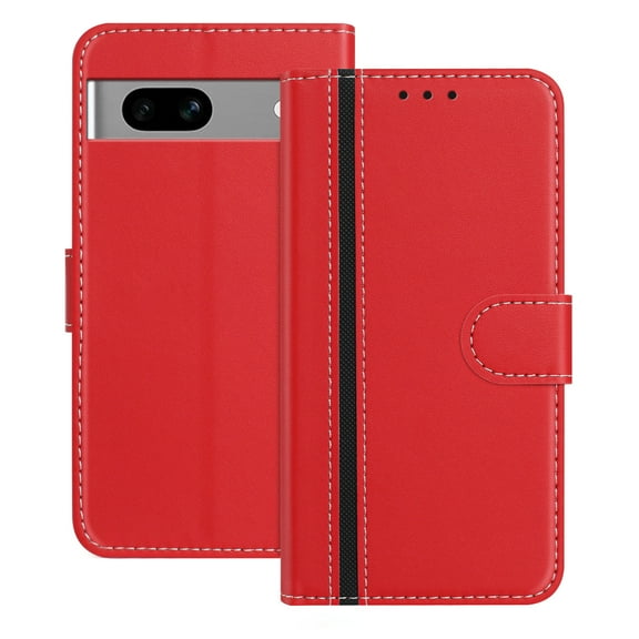Wallet Case for Google Pixel 7A, Business PU Leather Magnetic Flip Folio Case with Card Slots Holder Kickstand Shockproof Protective Phone Case Cover for Google Pixel 7A, Red