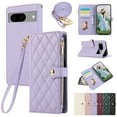 thumbnail image 1 of Wallet Case for Google Pixel 7A, Crossbody Shoulder Strap + Hand Wrist Stylish PU Leather Flip Folio Cover Stand Cards Holder Zipper Pocket RFID Blocking Phone Case for Google Pixel 7A, Purple, 1 of 8