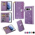 thumbnail image 1 of Wallet Case for Google Pixel 7A, Glitter Bling Flip Folio Leather Protective Magnetic Stand Zipper Purse Phone Cover with Card Slot Holder Wrist Strap for Women For Google Pixel 7A,
Purple, 1 of 8