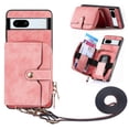 thumbnail image 1 of Wallet Case for Google Pixel 7a, Adjustable Detachable Crossbody Zipper Purse Case with Card Holder & Kickstand, PU Leather Flip Folio Case for Google Pixel 7a, Pink, 1 of 8