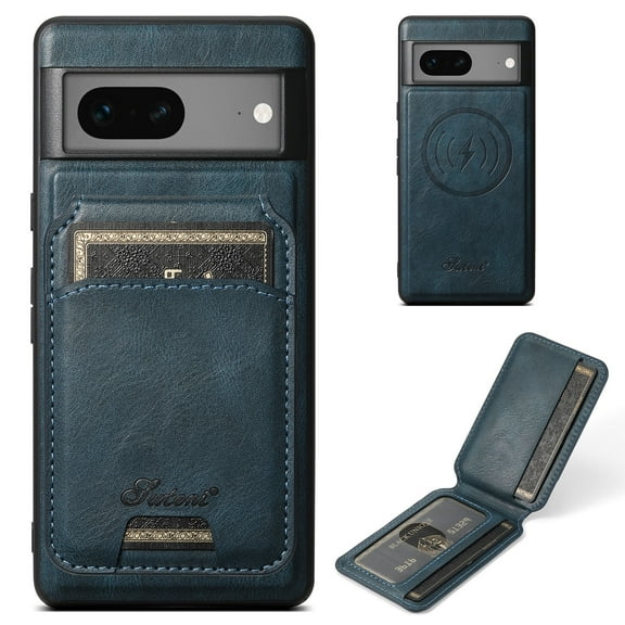 Wallet Case for Google Pixel 7a, Compatible with MagSafe Magnetic Detachable Premium PU Leather Flip Case Cover with Card Slots Holder Kickstand for Google Pixel 7a - Blue