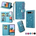 thumbnail image 1 of Wallet Case for Google Pixel 8, Glitter Bling Flip Folio Leather Protective Magnetic Stand Zipper Purse Phone Cover with Card Slot Holder Wrist Strap for Women For Google Pixel 8,
Skyblue, 1 of 7