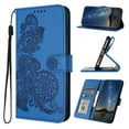 thumbnail image 1 of Wallet Case for Google Pixel 8, PU Leather Flip Protective Phone Case Wrist Strap Card Slots Holder Pocket Emboss Flower Stand Magnetic Book Case for Google Pixel 8 - Darkblue, 1 of 6