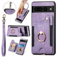 thumbnail image 1 of Wallet Case for Google Pixel 8 Pro, 360 Ring Holder Stand with Card Holder Premium Retro Leather Shockproof RFID Blocking Magnetic Clasp Hand Strap for Women Men for Google Pixel 8 Pro, Purple, 1 of 14