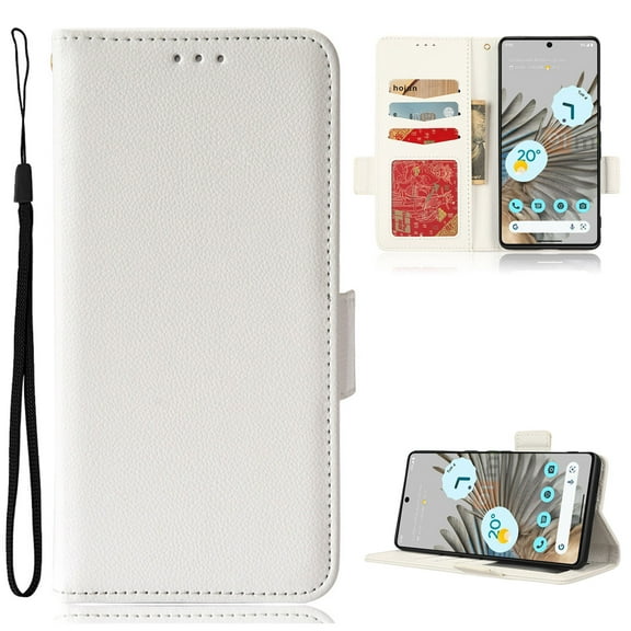 Wallet Case for Google Pixel 8 Pro Card Slots Holder Kickstand Flip Case, Lychee Pattern PU Leather Shockproof Cover with Magnetic Clasp Drop Resistant Phone Case, White
