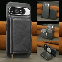 Wallet Case for Google Pixel 8 Pro Compatible with MagSafe for Men Women, Detachable Magnetic Flip Zipper Wallet with RFID Blocking Card Slots Shockproof Rugged Anti-fall Phone Case,Black