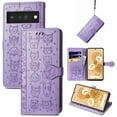 thumbnail image 1 of Wallet Case for Google Pixel 8 Pro, Lovely Cute Animal Embossed Pattern Cartoon PU Leather Flip Cover with Card Slots Cash Holder Kickstand Magnetic Clasp Shockproof Case, Purple, 1 of 8