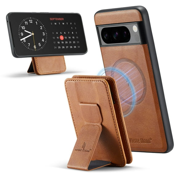 Wallet Case for Google Pixel 8 Pro, Removable Magnetic Back Cover Compatible with MagSafe, Premium PU Leather Slim Shockproof Phone Case with Detachable Card Holder Kickstand,Brown