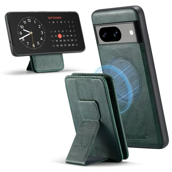 Wallet Case for Google Pixel 8A, Removable Magnetic Back Cover Compatible with MagSafe, Premium PU Leather Slim Shockproof Phone Case with Detachable Card Holder Kickstand,Green