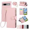 thumbnail image 1 of Wallet Case for Google Pixel 8a with Card Holder PU Leather Magnetic Clasp Zipper Pocket Crossbody Phone Case with Wrist Strap Shoulder Strap Fit for Google Pixel 8a, Pink, 1 of 9