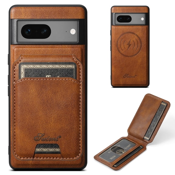 Wallet Case for Google Pixel 8a, Compatible with MagSafe Magnetic Detachable Premium PU Leather Flip Case Cover with Card Slots Holder Kickstand for Google Pixel 8a - Brown