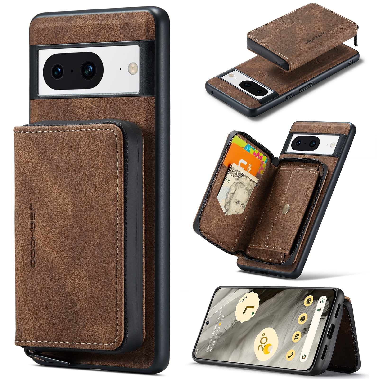 Wallet Case for Google Pixel 8a, Removeable Zipper Pocket Back Case ...