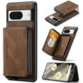 thumbnail image 1 of Wallet Case for Google Pixel 8a, Removeable Zipper Pocket Back Case with Card Holder, PU Leather Drop Protective Cover Case with Kickstand for Google Pixel 8a, Brown, 1 of 7