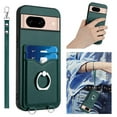 thumbnail image 1 of Wallet Case for Google Pixel 8a, Stylish Ultra Slim PU Leather Card Slots Ring Stand Wrist Strap Shockproof Protective Thin Lightweight Back Case Cover for Google Pixel 8a, Green, 1 of 7