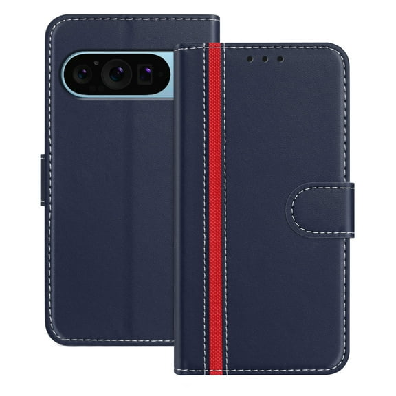 Wallet Case for Google Pixel 9 / 9 Pro, Business PU Leather Magnetic Flip Folio Case with Card Slots Holder Kickstand Shockproof Protective Phone Case Cover for Google Pixel 9 / 9 Pro, Blue