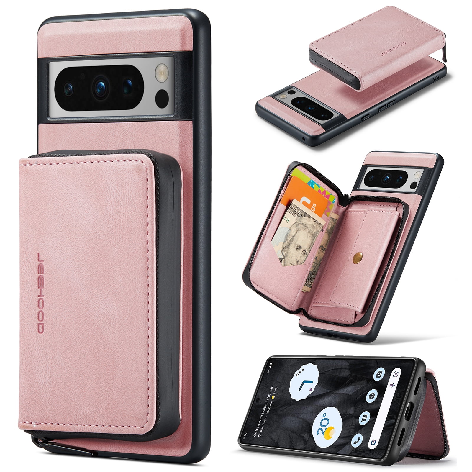 Wallet Case for Google Pixel 9 / 9 Pro, Removeable Zipper Pocket Back ...