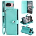 thumbnail image 1 of Wallet Case for Google Pixel 9 / Pixel 9 Pro 6.3-inch, Litchi Leather Flip Zipper Purse Cover with Card Holder, Detachable Wristlet, Kickstand Shockproof Protective Phone Case,Lake blue, 1 of 9