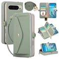 thumbnail image 1 of Wallet Case for Google Pixel 9 Pro XL 6.8-inch, Litchi Leather Flip Zipper Purse Cover with Card Holder, Heart Makeup Mirror, Crossbody Lanyard, Kickstand Shockproof Protective Phone Case ﻿,Green, 1 of 11