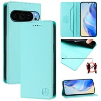 Wallet Case For Google Pixel 9 Pro XL 6.8inch, [RFID Blocking] PU Leather Magnetic Folio with 2 Card Slot Kickstand Flip Cover Shockproof Phone Case,Mint Green