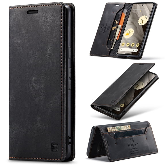 Wallet Case for Google Pixel 9 Pro XL, Full Body Protection Vintage PU Leather Card Slots Magnetic Kickstand Classic Business Rugged Phone Case Cover for Google Pixel 9 Pro XL, Black