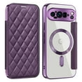 thumbnail image 1 of Wallet Case for Google Pixel 9 Pro XL,Magnetic Flip Cover Clear Back Compatible with MagSafe,[RFID Blocking Card Slots] Premium PU Leather Plating edge Shockproof Phone Case Kickstand,Purple, 1 of 8