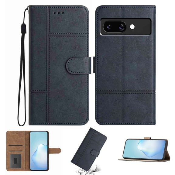 Wallet Case for Google Pixel 9A, Flip PU Leather Case with [Shockproof TPU Interior Case] Credit Card Holder & Flip Kickstand, PU Leather Protection Purse Phone Case, Blue