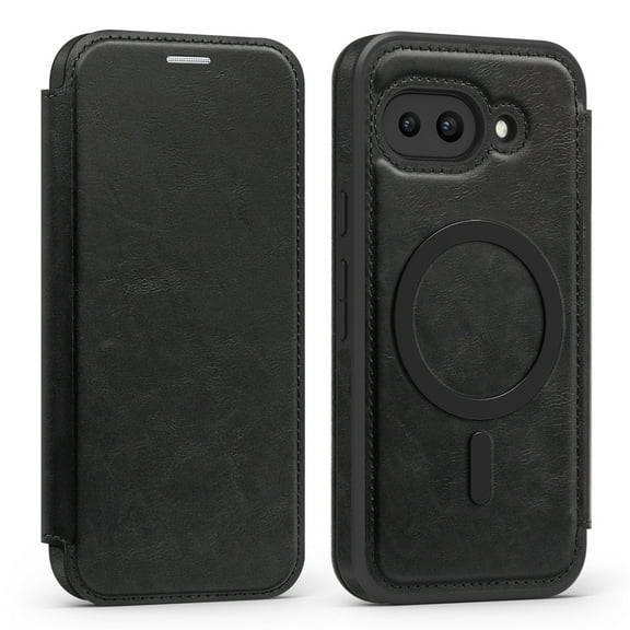 Wallet Case for Google Pixel 9A, Magnetic Flip Kickstand Compatible with MagSafe, RFID Blocking Premium PU Leather Slim Shockproof Phone Case with Card Holder For Google Pixel 9A,Black
