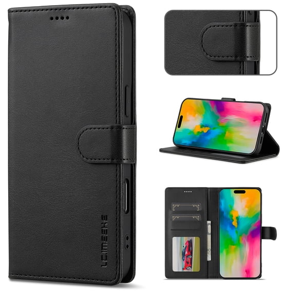 Wallet Case For Google Pixel 9A, Premium PU Leather Magnetic Closure Flip Kickstand Folio Case with RFID Blocking Credit Card Slots & Cash Pocket Shockproof Full-Body Phone Case,Black