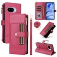 thumbnail image 1 of Wallet Case for Google Pixel 9a, PU Leather RFID Blocking Card Slots Zipper Pocket Magnetic Buckle Kickstand Shoulder Strap & Wrist Strap Rugged Phone Cover for Google Pixel 9a, Red, 1 of 11